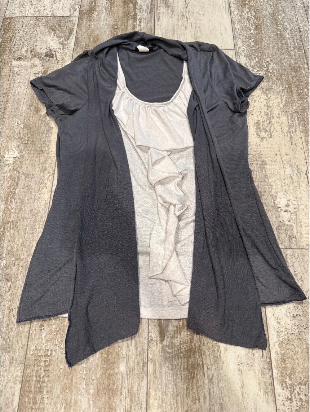 Perception Concept Layered Tunic Top L Gray Artsy Boho